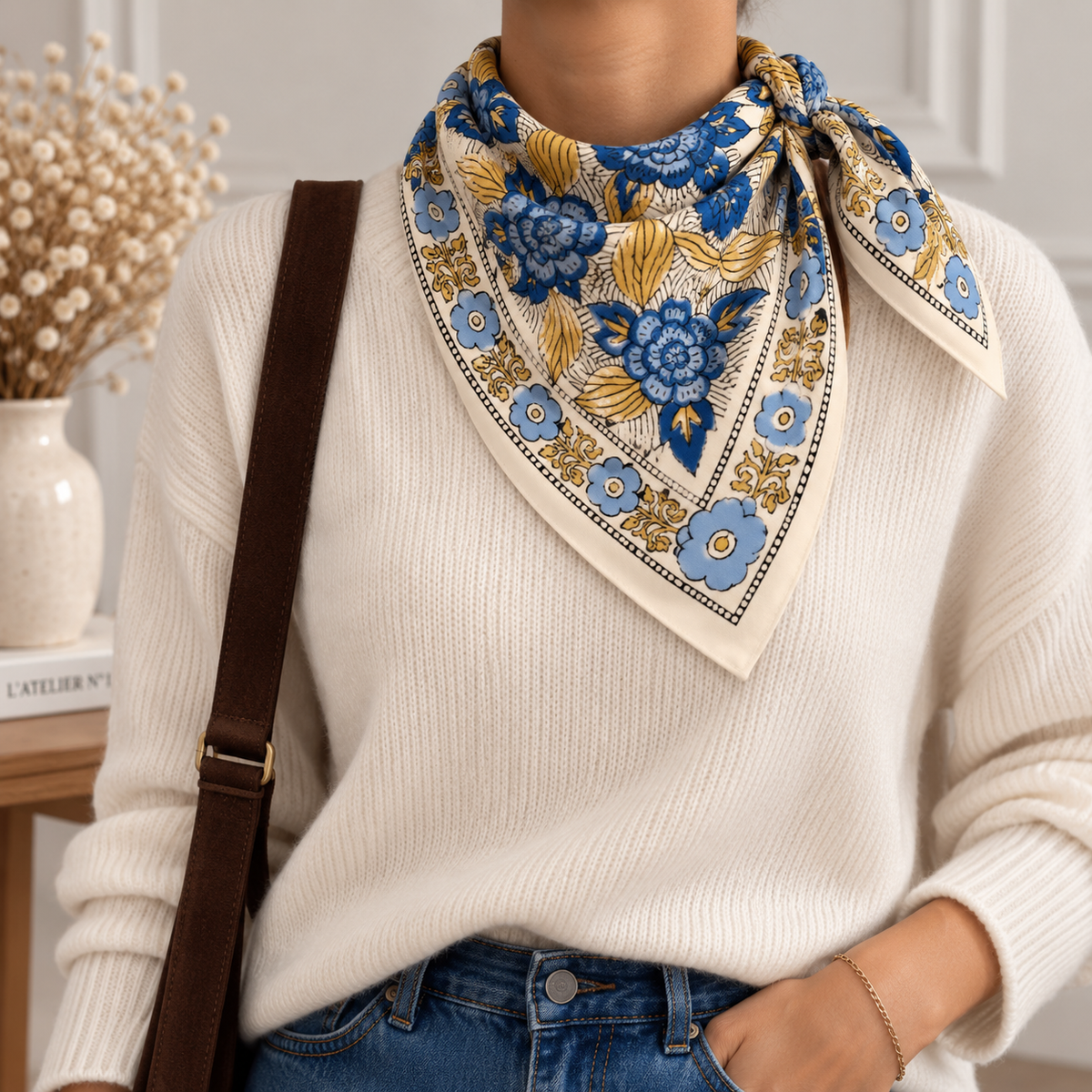 Grand foulard Pénélope bleu
