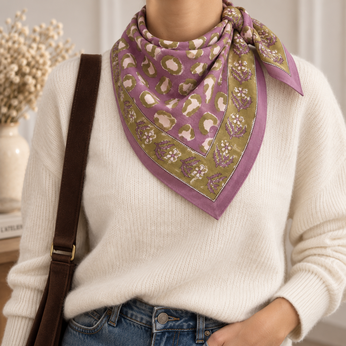 Grand foulard léopard violet