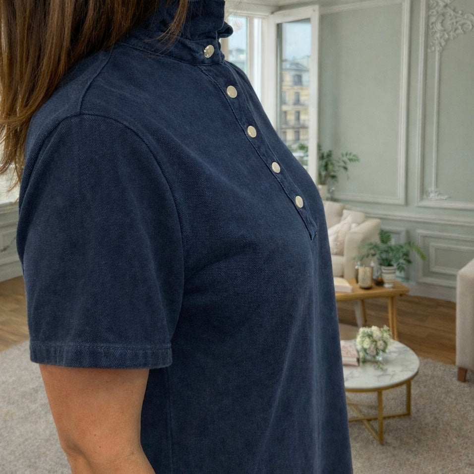 robe marine col froufrou