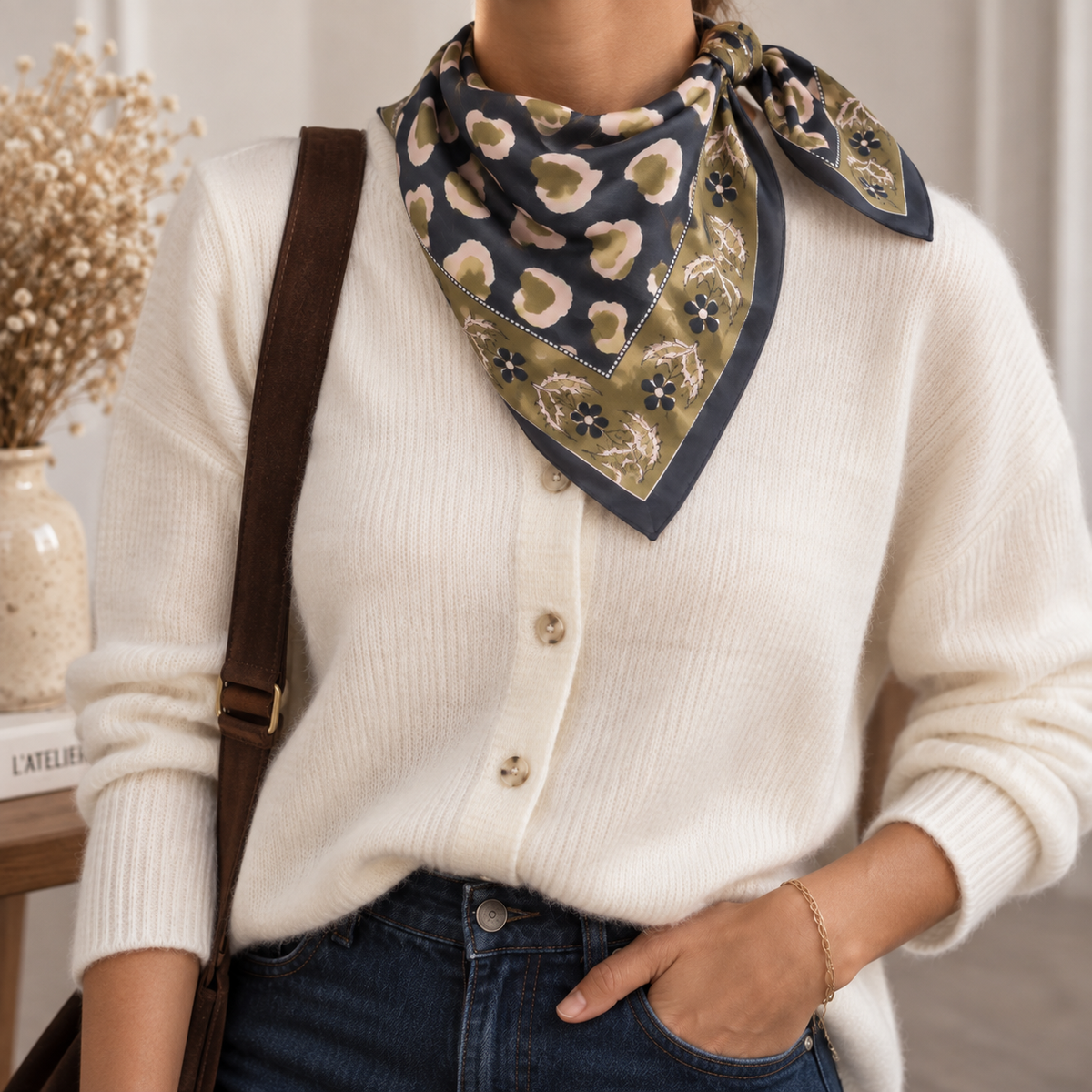 Grand foulard léopard marine