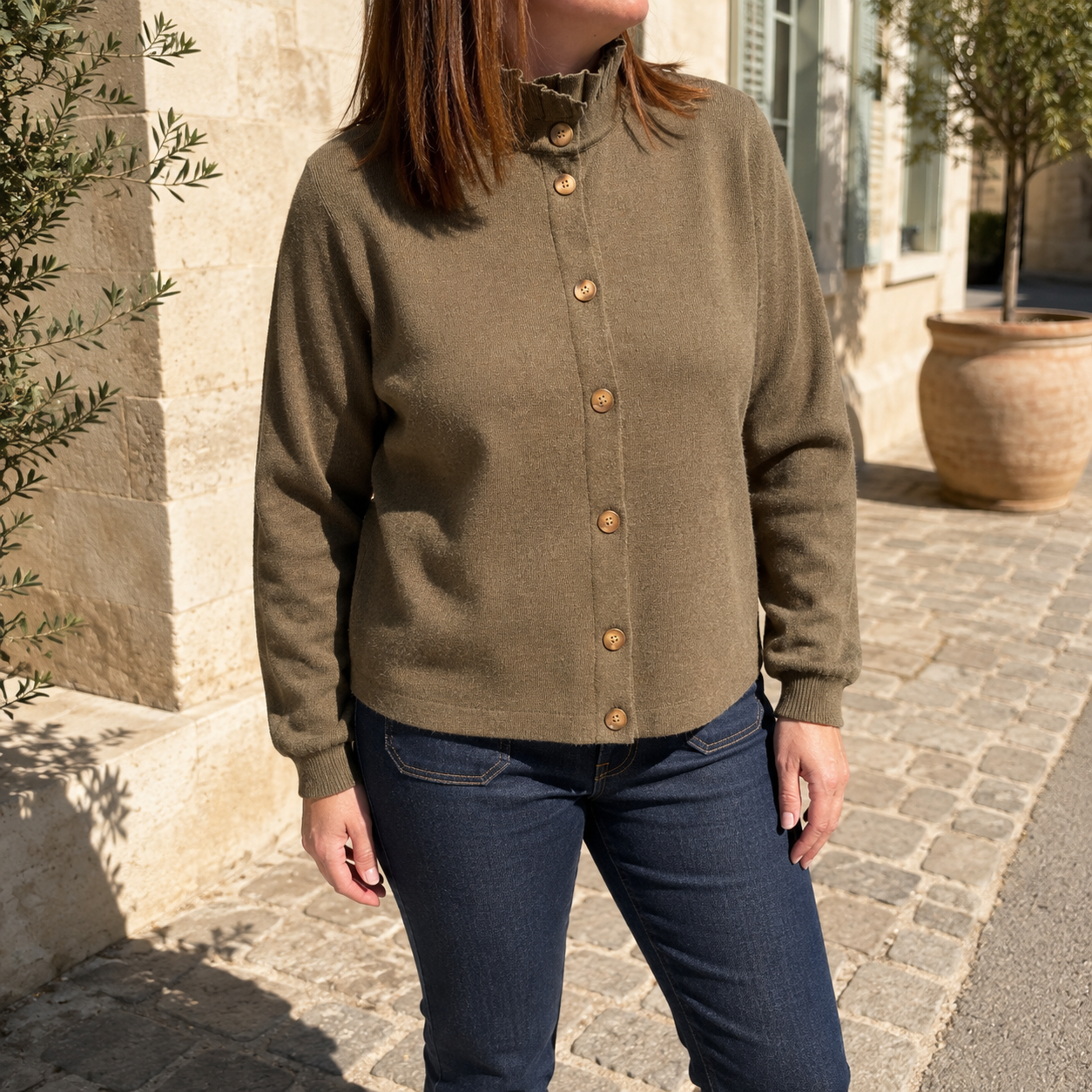 Cardigan Lucien fin kaki