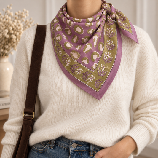 Grand foulard léopard violet