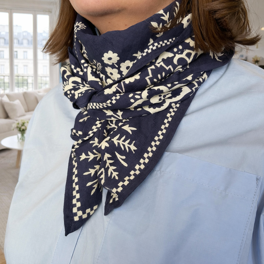 Grand foulard Mysore marine