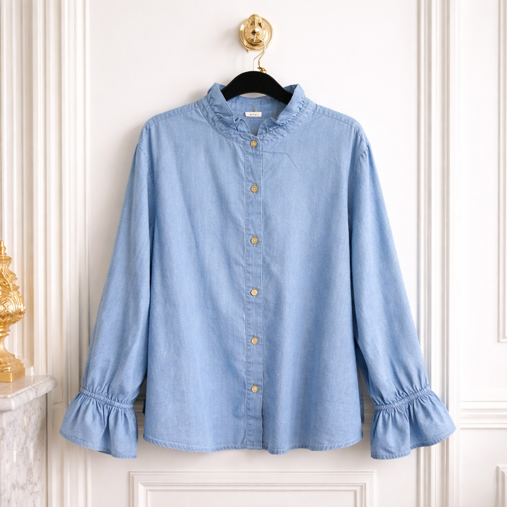 chemise Léone femme, chemise jean grande taille femme, chemise femme du 40 au 48, chemise denim femme grande taille, chemise bleu jean femme, chemise grande taille élégante