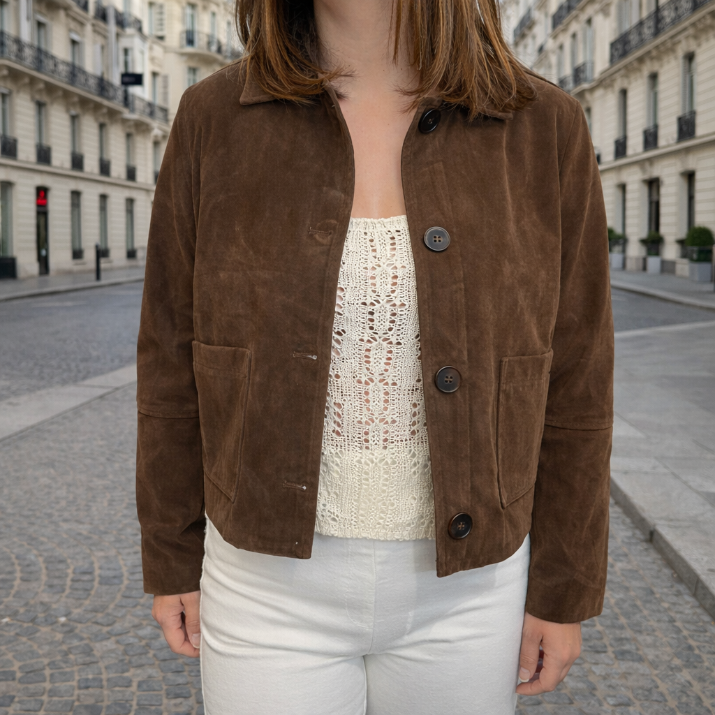 veste effet daim marron femme